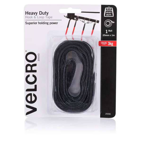 Velcro Heavy Duty Stick On Black 25mm x 1m