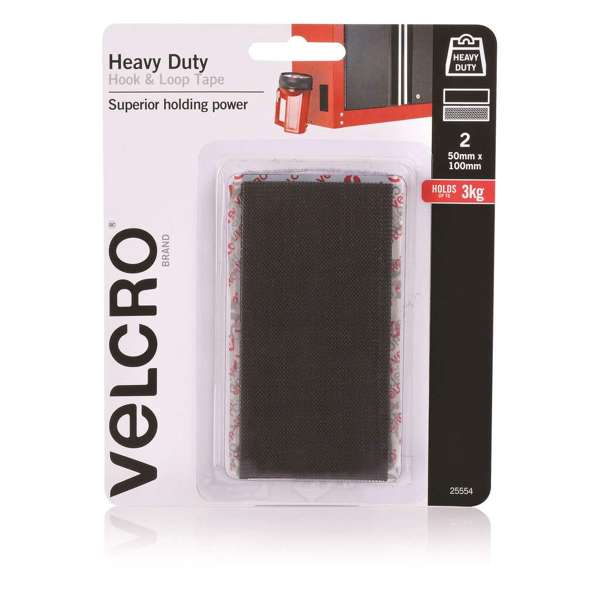 Velcro Heavy Duty Stick On Black 50 x 100mm