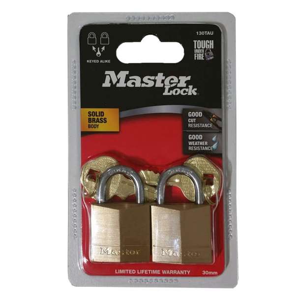 Master Lock Keyed Alike Brass Padlock 30mm - 2 Pack