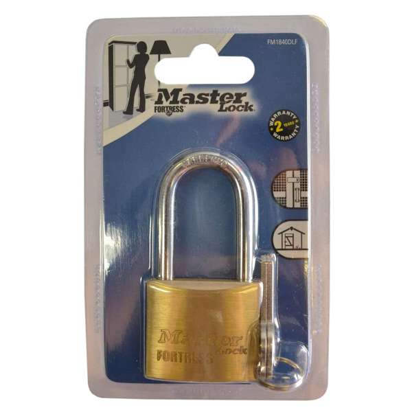 Master Lock Fortress Economy Long Shackle Padlock Brass 40mm