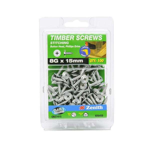 Zenith Timber Screws Button Galvanised 8G x 15mm - 100 Pack