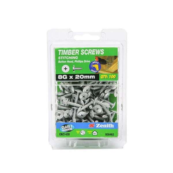 Zenith Timber Screws Button Galvanised 8G x 20mm - 100 Pack