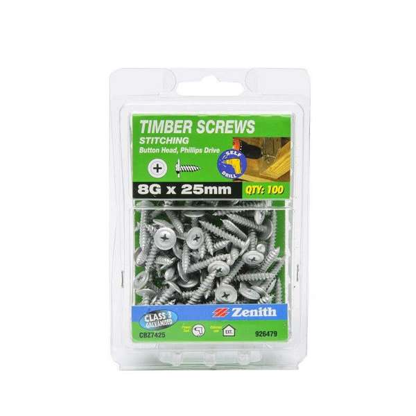 Zenith Timber Screws Button Galvanised 8G x 25mm - 100 Pack