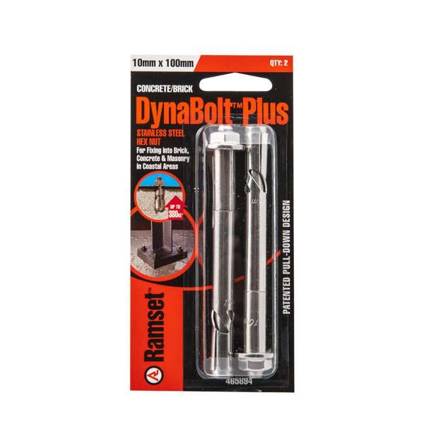 Ramset Dynabolt Plus Hex Head Stainless Steel 10 x 100mm - 2 Pack