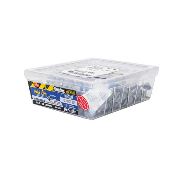 Buildex Poly Zips Hex Head with Washer M6.5-14 x 50mm - Box of 250