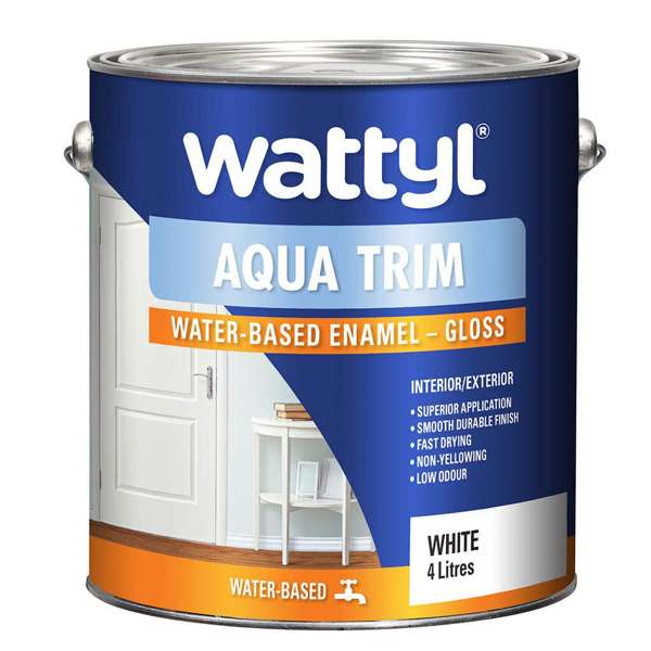 Wattyl Aqua Trim Water Based Enamel Gloss White 4L