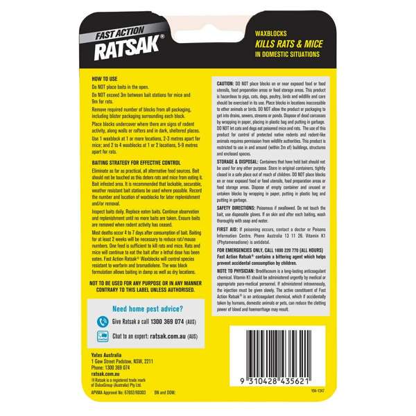 Ratsak Wax Blocks Fast Action 80g