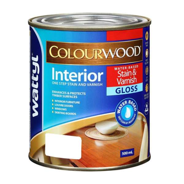 Wattyl Colourwood Stain & Varnish Water-Based Gloss New Golden Oak 500ml