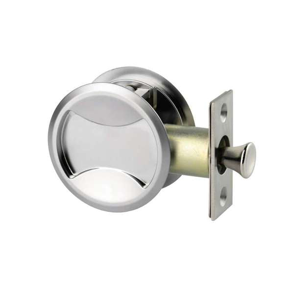 Lockwood Symmetry Round Cavity Sliding Door Passage Set Satin Chrome Pearl