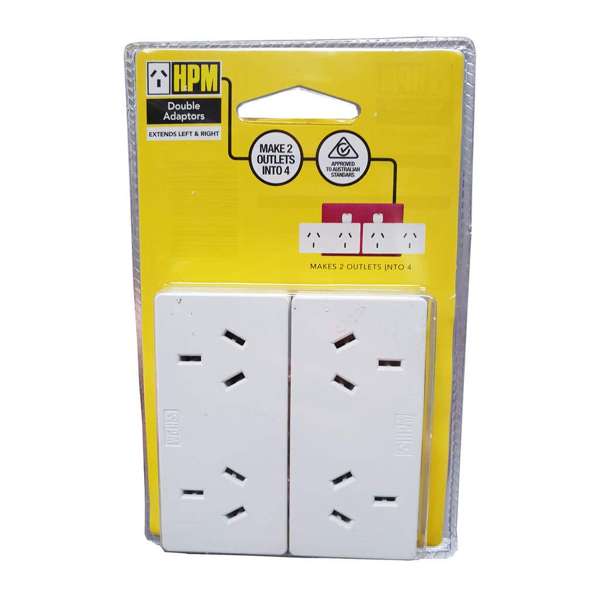 HPM Horizontal Double Adaptor White - 2 Pack