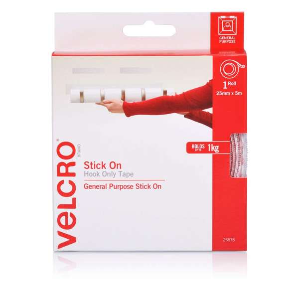 Velcro Hook Stick On White 5m