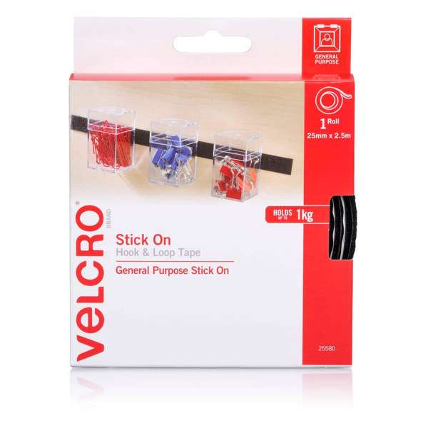 Velcro Hook & Loop Black 25mm x 2.5m