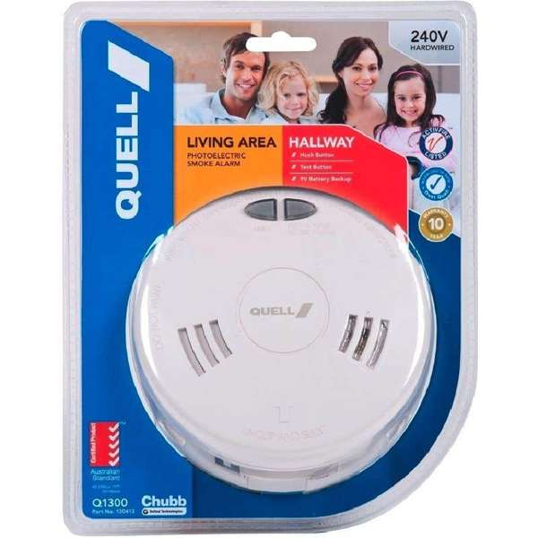 Quell 240V Hardwired Photoelectric Smoke Alarm for Living Area & Hallway