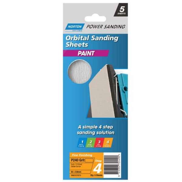 Norton Paint Sanding Sheet P240 Grit 92 x 230mm - 5 Pack