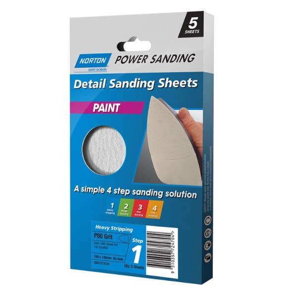 Norton Paint Sanding Sheet P80 Grit 100 x 140mm - 5 Pack