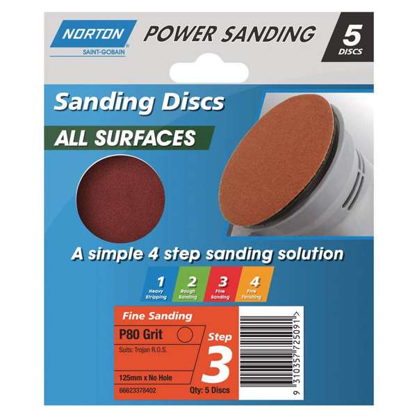 Norton Disc Sanding Sheet P80 Grit 125mm - 5 Pack