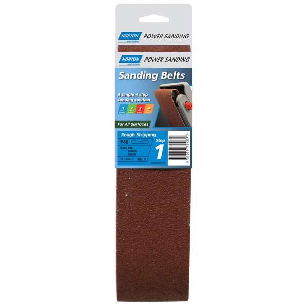 Norton Cloth Sanding Belt P40 Grit 75 x 533mm - 2 Pack