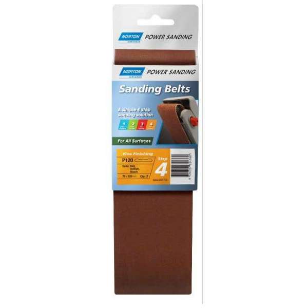 Norton Cloth Sanding Belt P120 Grit 75 x 533mm - 2 Pack