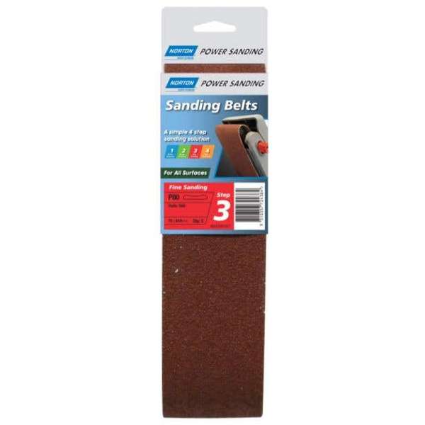 Norton Cloth Sanding Belt P80 Grit 75 x 610mm - 2 Pack