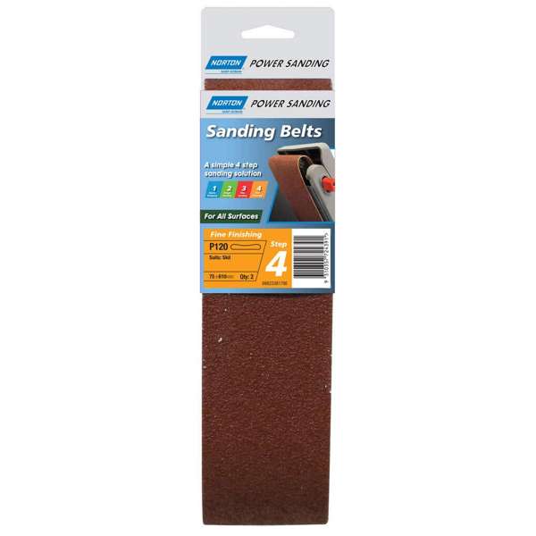 Norton Sanding Belt Cloth P120 Grit 75 x 610mm - 2 Pack