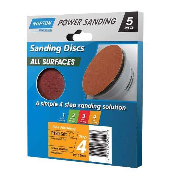 Norton Sanding Disc P120 Grit 125mm - 5 Pack