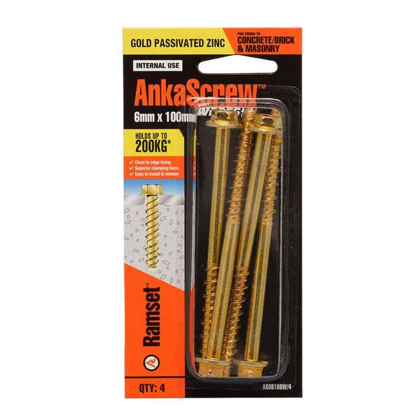 Ramset Ankascrew Zinc 6 x 100mm - 4 Pack