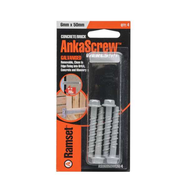 Ramset Ankascrew Galvanised 6 x 50mm - 4 Pack