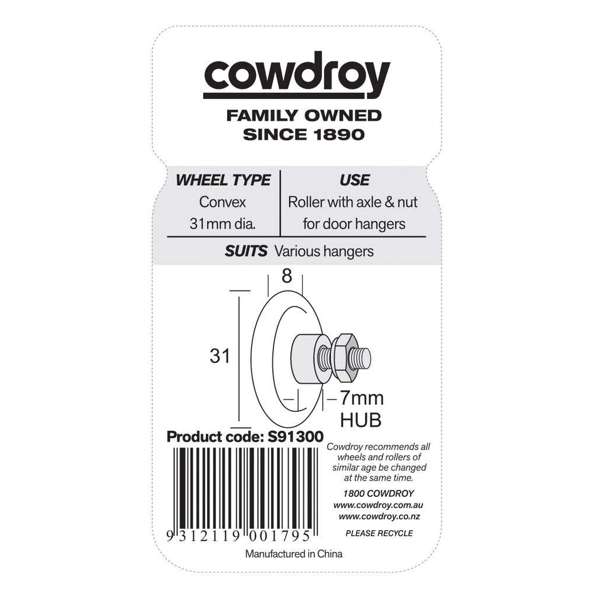 Cowdroy Convex Wheel & Nut 31mm - 2 Pack