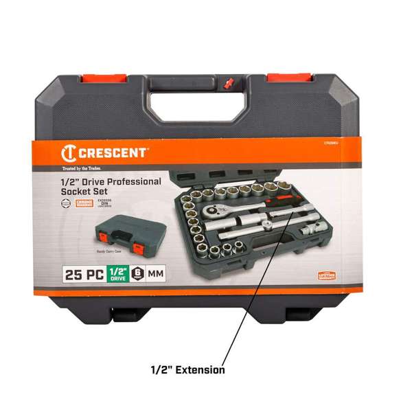 Crescent Drive Standard Socket Metric 12.7mm 1/2 Set - 25 Piece