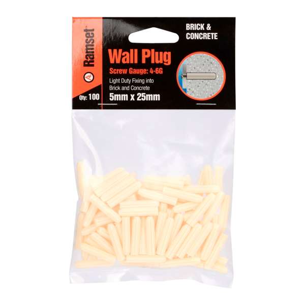 Ramset Wall Plug White 5 x 25mm (100pk)