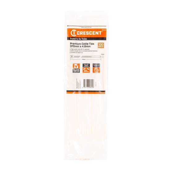 Crescent Cable Ties Natural 370 x 4.8mm - 100 Pack