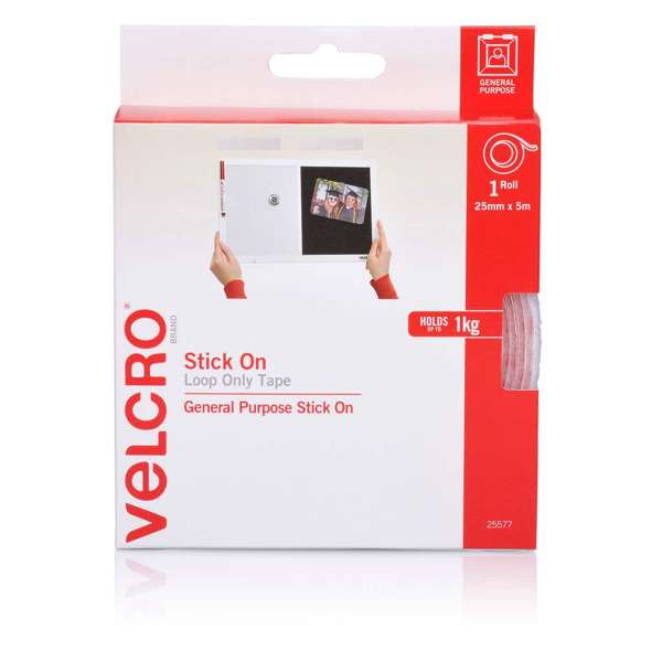 Velcro Loop Stick On White 5m