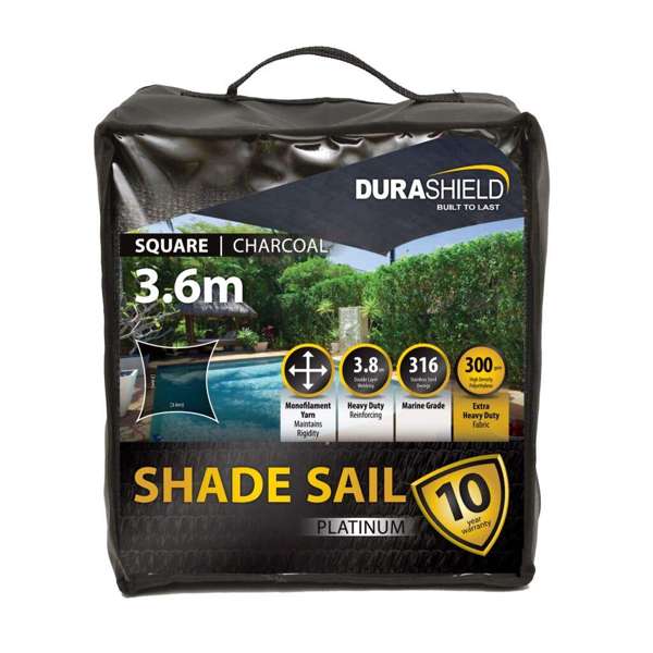 Durashield Square Shade Sail Platinum Charcoal 3.6m