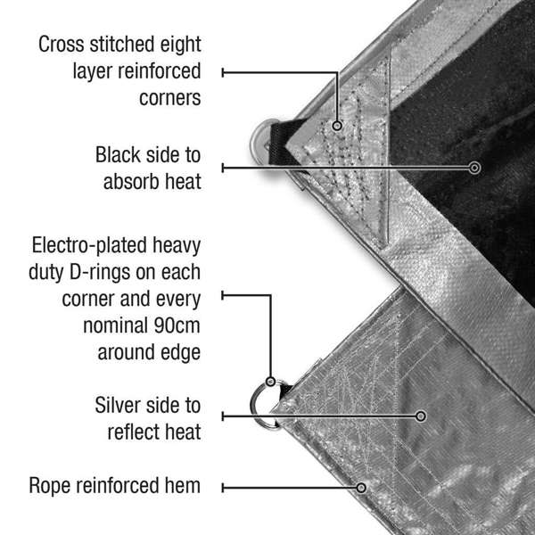 Polytuf Extra Heavy Duty D-Ring Tarp Silver/Black 1.8 x 2.4m