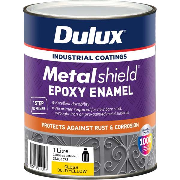 Dulux 1L Metalshield Epoxy Enamel Gloss Paint Bold Yellow