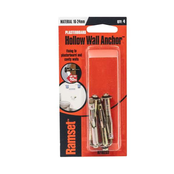 Ramset Hollow Wall Anchor 16mm - 24mm 10kg - 4 Pack