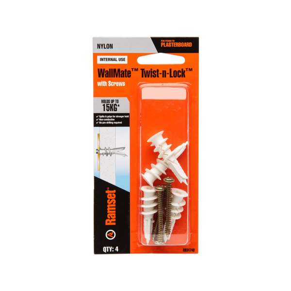 Ramset WallMate Twist-N-Lock Nylon 20kg - 4 Pack