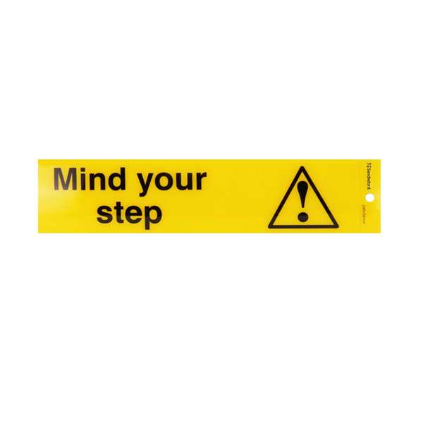 Sandleford 245 x 58mm Mind Your Step Silver Self Adhesive Sign