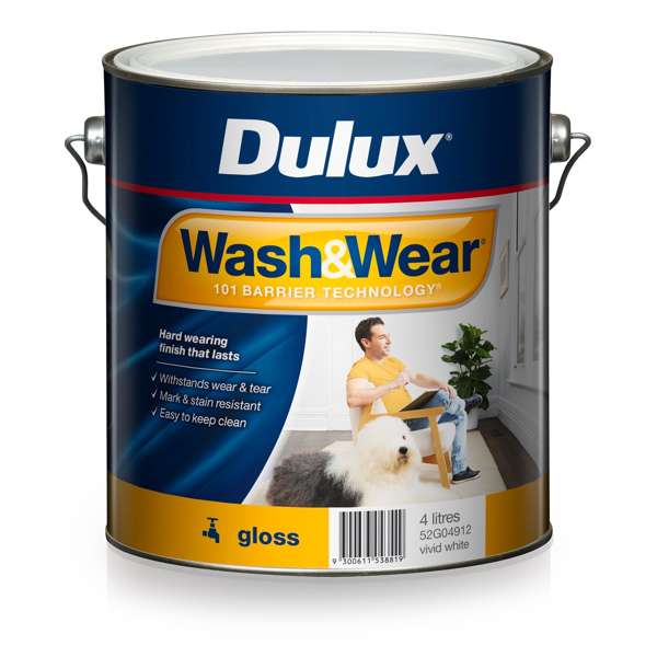 Dulux 4L Wash&Wear Gloss Vivid White Interior Paint