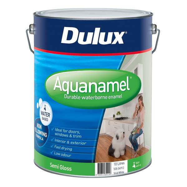 Dulux 10L Aquanamel Semi Gloss Vivid White Enamel Paint