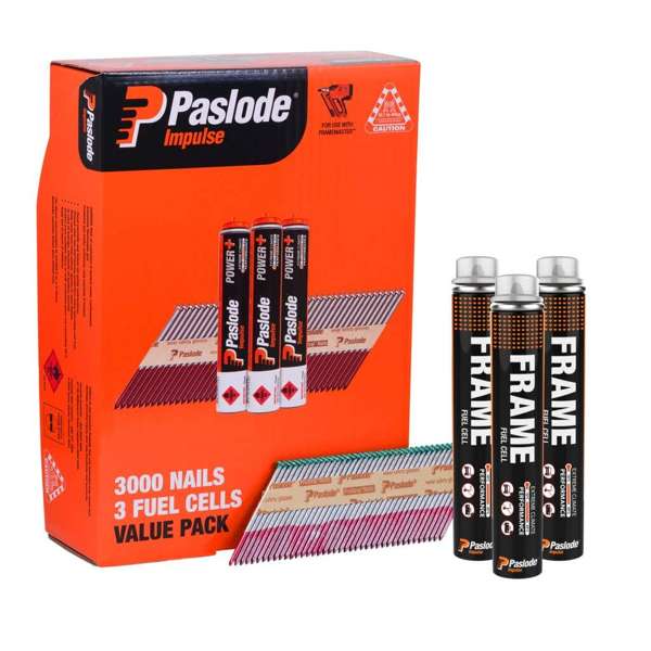 Paslode Impulse Nails 82 x 3.15mm 34Deg - Box of 3000 Nails + 3 Fuel Cells