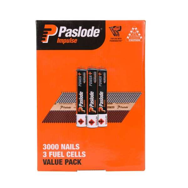 Paslode Impulse Nails 82 x 3.15mm 34Deg - Box of 3000 Nails + 3 Fuel Cells