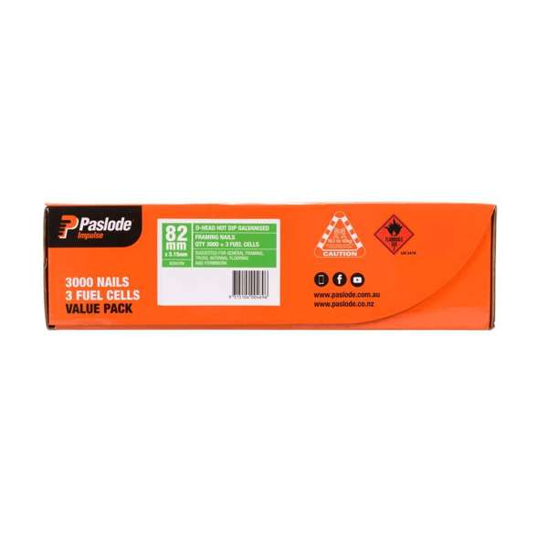 Paslode Impulse Nails 82 x 3.15mm 34Deg - Box of 3000 Nails + 3 Fuel Cells