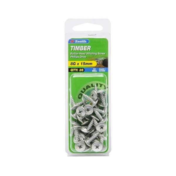 Zenith Timber Screws Button Galvanised 8G x 15mm - 35 Pack