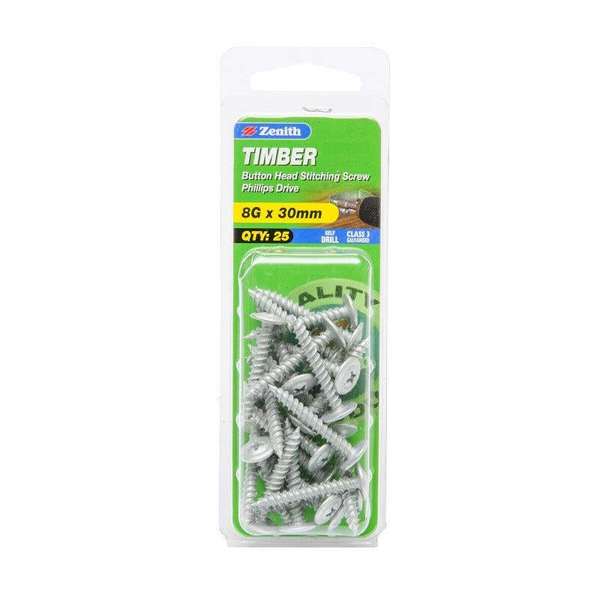 Zenith Timber Screws Button Galvanised 8G x 30mm - 25 Pack