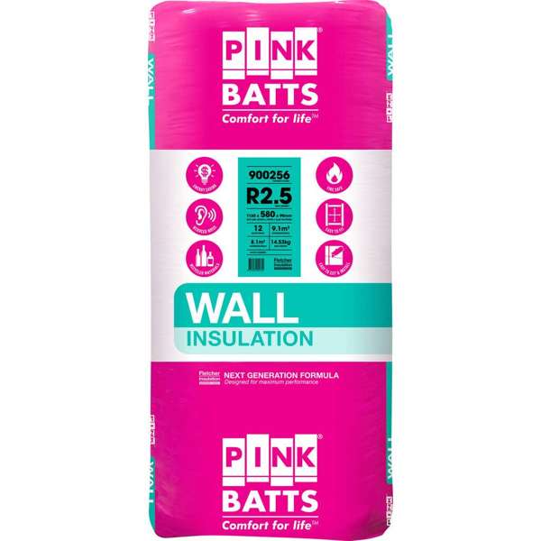 Pink Batts Wall Insulation R2.5 HD Pink 1160 x 580 x 90mm 8.1m2 - 12 Pack