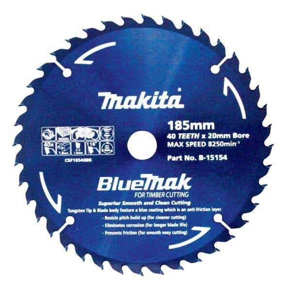 Makita Saw Blade BlueMak 185 x 20mm Bore x 40T