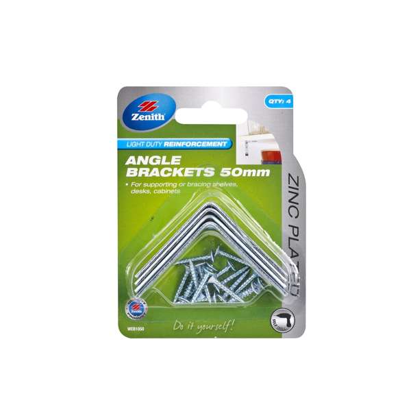 Zenith 50mm Zinc Plated Angle Brackets - 4 Pack