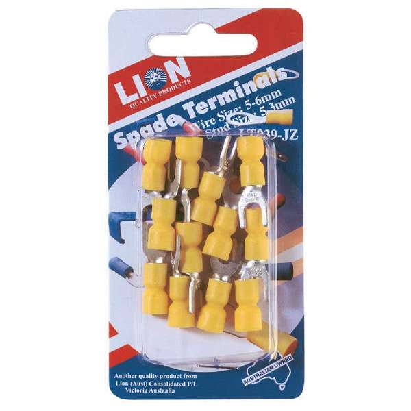 Lion Terminal Spade Yellow Stud - 12 Piece