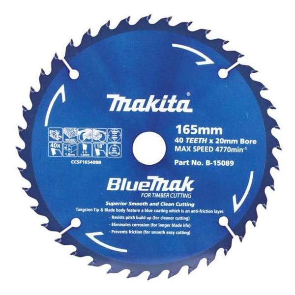 Makita Saw Blade BlueMak 165 x 20mm Bore x 40T